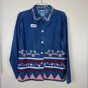 Nectar large 20-1/2 p2p length 25-1/2 vintage denim embroidered preowned